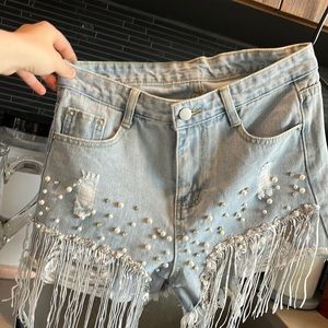 Pearl rhinestone rave shorts